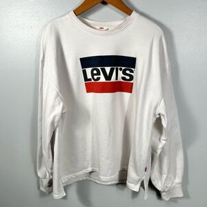 Levi's White Graphic Big Sleeve Logo Sweatshirt Size Medium Casual Comfy Chic